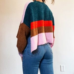 Urban Outfitters Cropped Color Block Velvet Thread Sweater